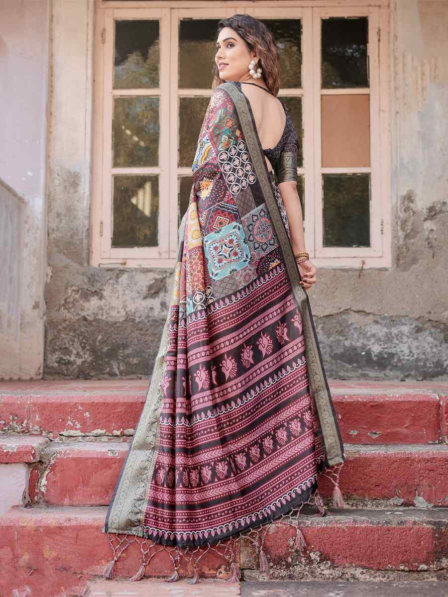 Multi Tussar Silk Zari Handwoven Printed Casual Reception Festival Wedding Fancy Heavy Border Saree
