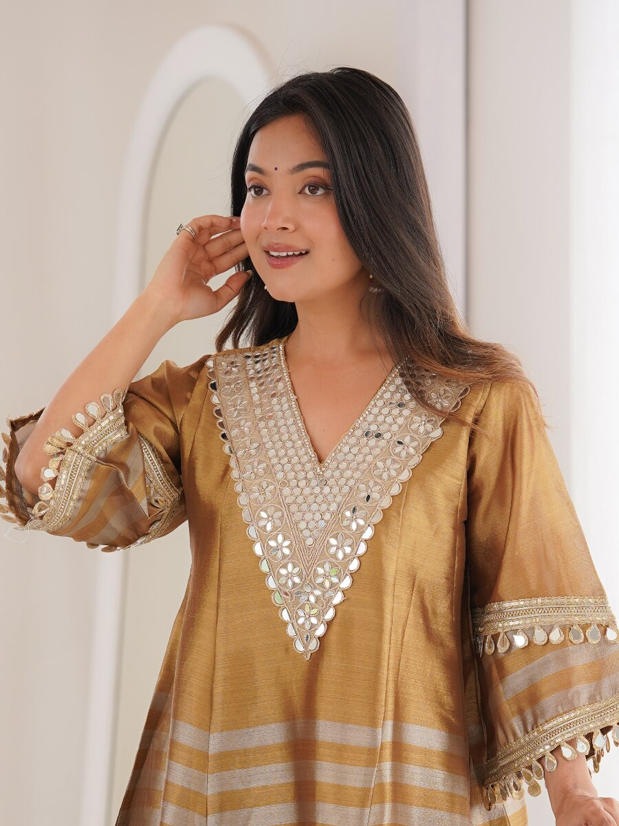 Multi Two-tone Line Tissue Silk Coding Embroidered Mirror Work Lace Wedding Party Festival Casual Ready Palazzo Pant Salwar Kameez