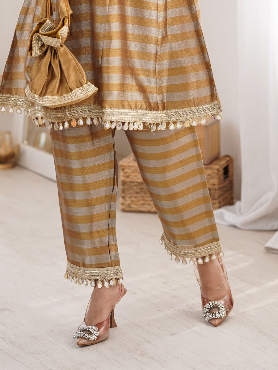 Multi Two-tone Line Tissue Silk Coding Embroidered Mirror Work Lace Wedding Party Festival Casual Ready Palazzo Pant Salwar Kameez