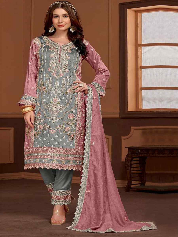 Multi Vichitra Embroidered Festival Wedding Pant Salwar Kameez