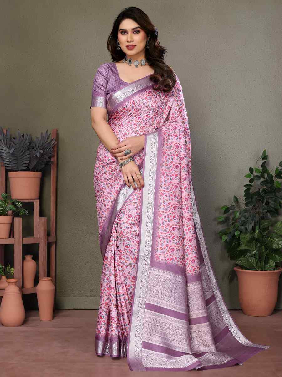 Multi Vichitra Silk Digital Printed Work Festival Wedding Fancy Heavy Border Saree