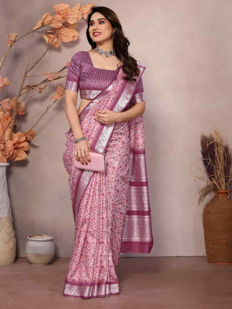 Image of Multi Vichitra Silk Digital Printed Work Festival Wedding Fancy Heavy Border Saree