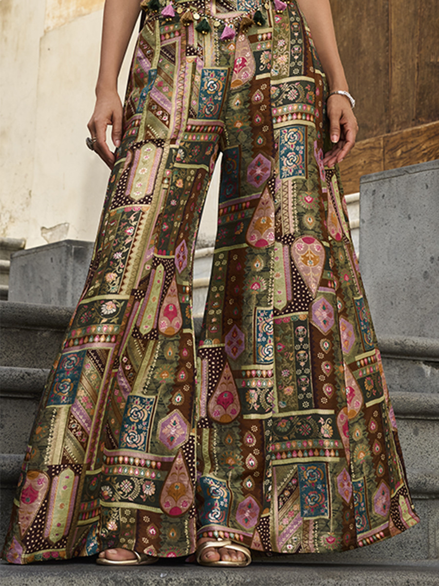 Multi Viscose Position Jacquard Silk Stone Work Wedding Party Festival Casual Ready Palazzo Pant Salwar Kameez