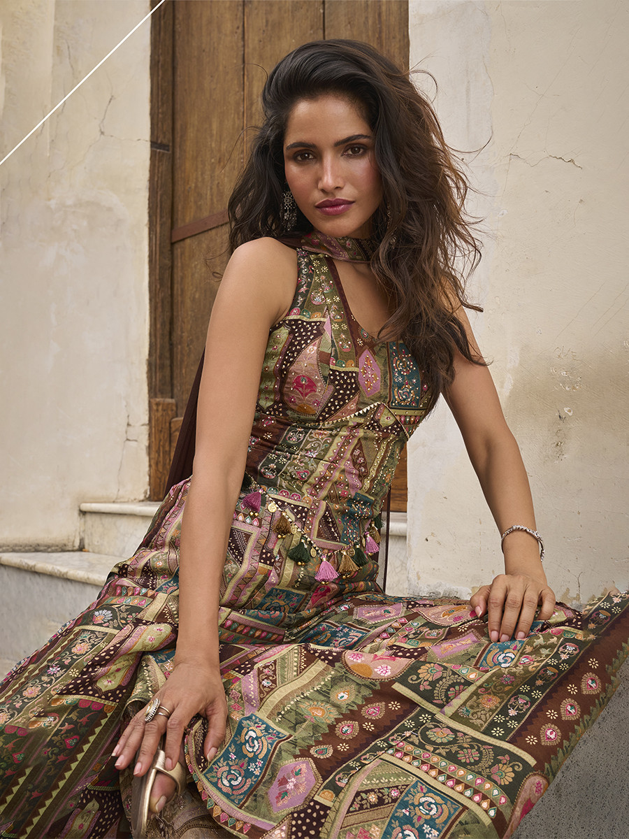 Multi Viscose Position Jacquard Silk Stone Work Wedding Party Festival Casual Ready Palazzo Pant Salwar Kameez