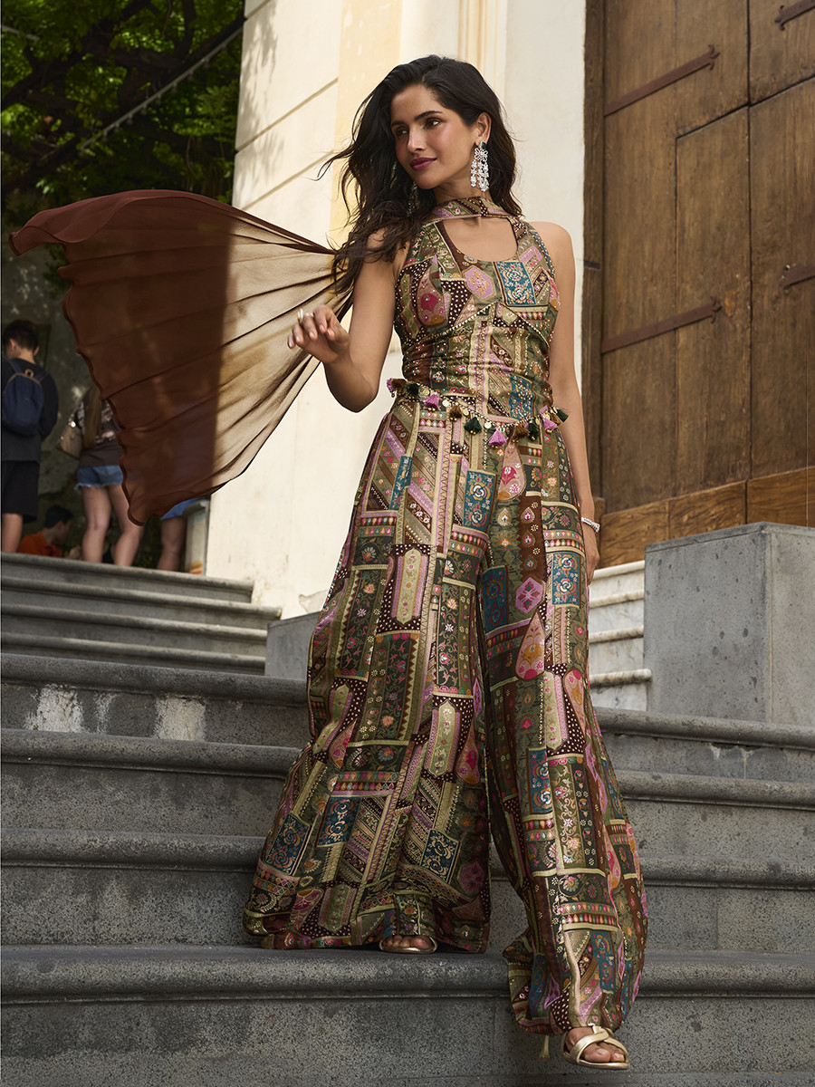 Multi Viscose Position Jacquard Silk Stone Work Wedding Party Festival Casual Ready Palazzo Pant Salwar Kameez