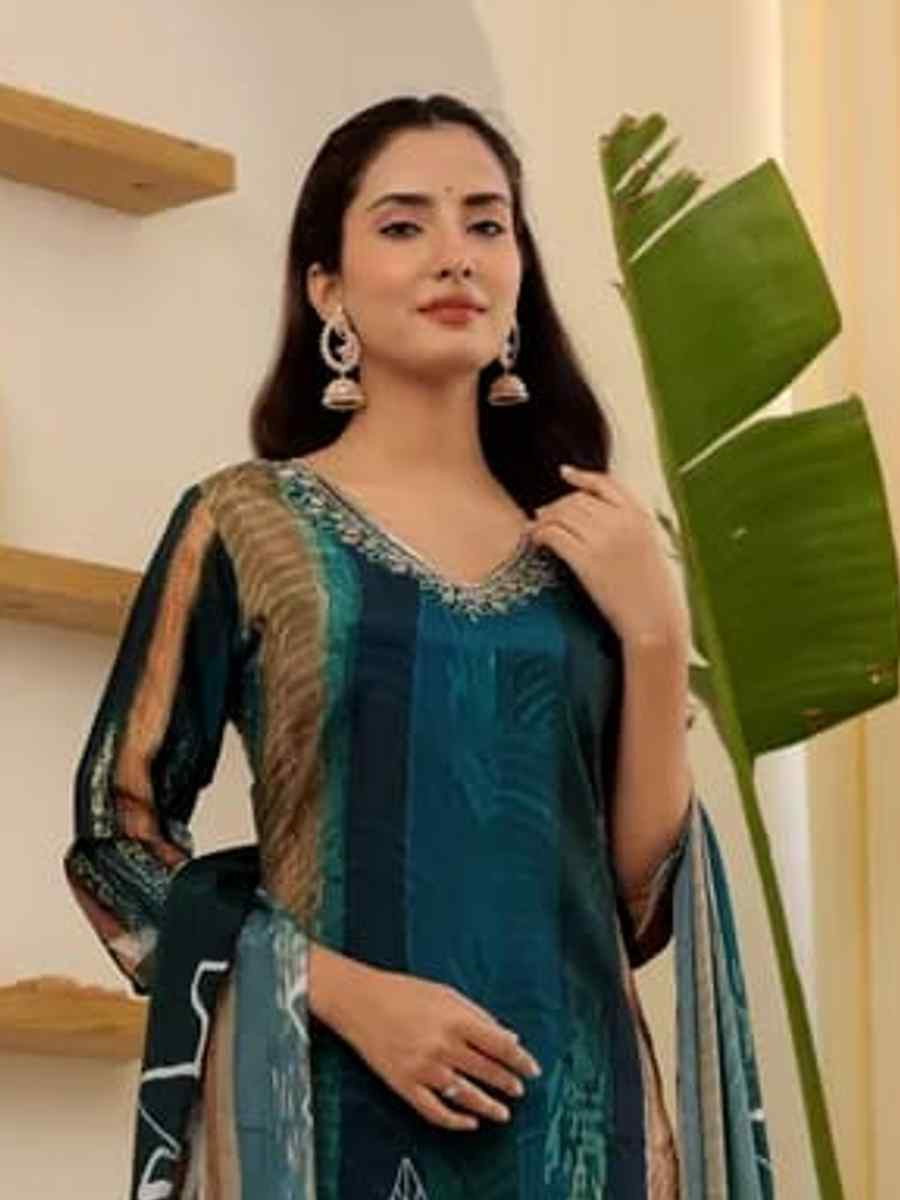 Multi Viscose Rayon Printed Festival Casual Ready Pant Salwar Kameez
