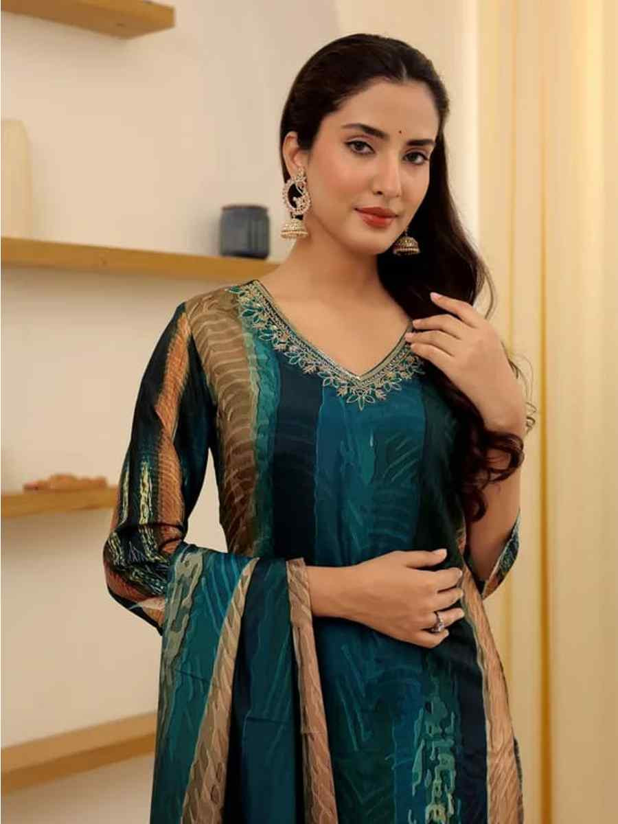Multi Viscose Rayon Printed Festival Casual Ready Pant Salwar Kameez
