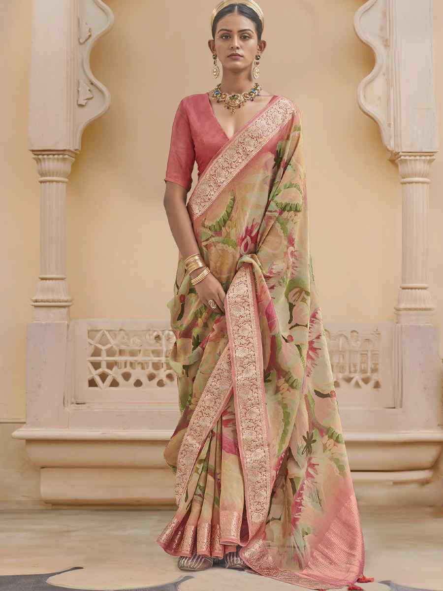 Multi Viscose Silk With Shimmer Handwoven Festival Wedding Fancy Heavy Border Saree