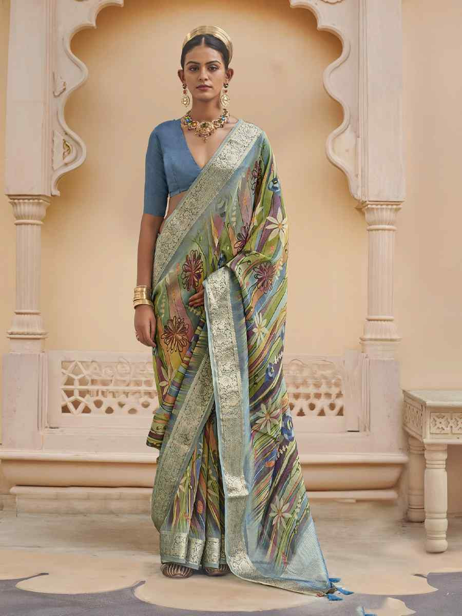 Multi Viscose Silk With Shimmer Handwoven Festival Wedding Fancy Heavy Border Saree
