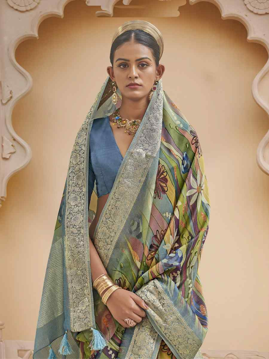 Multi Viscose Silk With Shimmer Handwoven Festival Wedding Fancy Heavy Border Saree