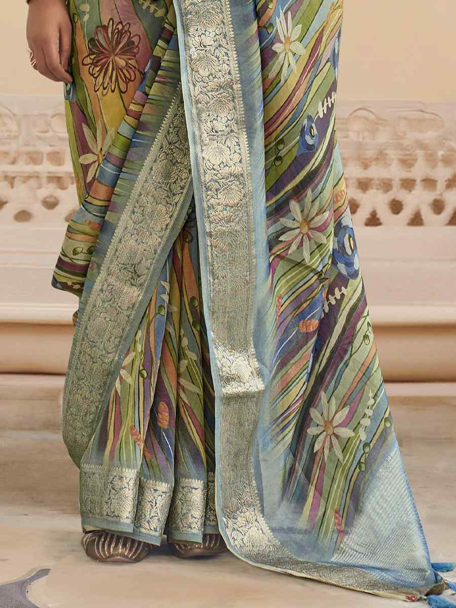 Multi Viscose Silk With Shimmer Handwoven Festival Wedding Fancy Heavy Border Saree