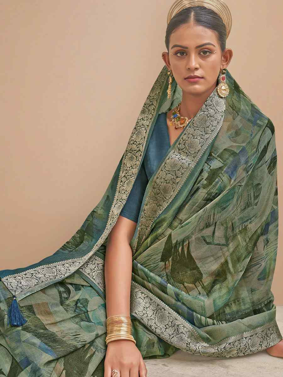 Multi Viscose Silk With Shimmer Handwoven Festival Wedding Fancy Heavy Border Saree