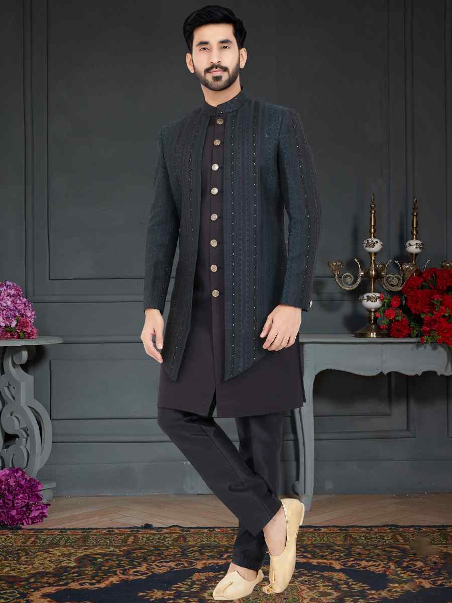 Multi Weaving Jecquard Woven Festival Party Sherwani