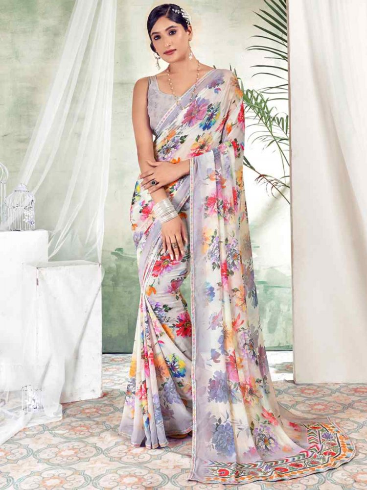 Multi Weightless Polystere Printed Casual Festival Contemporary Saree
