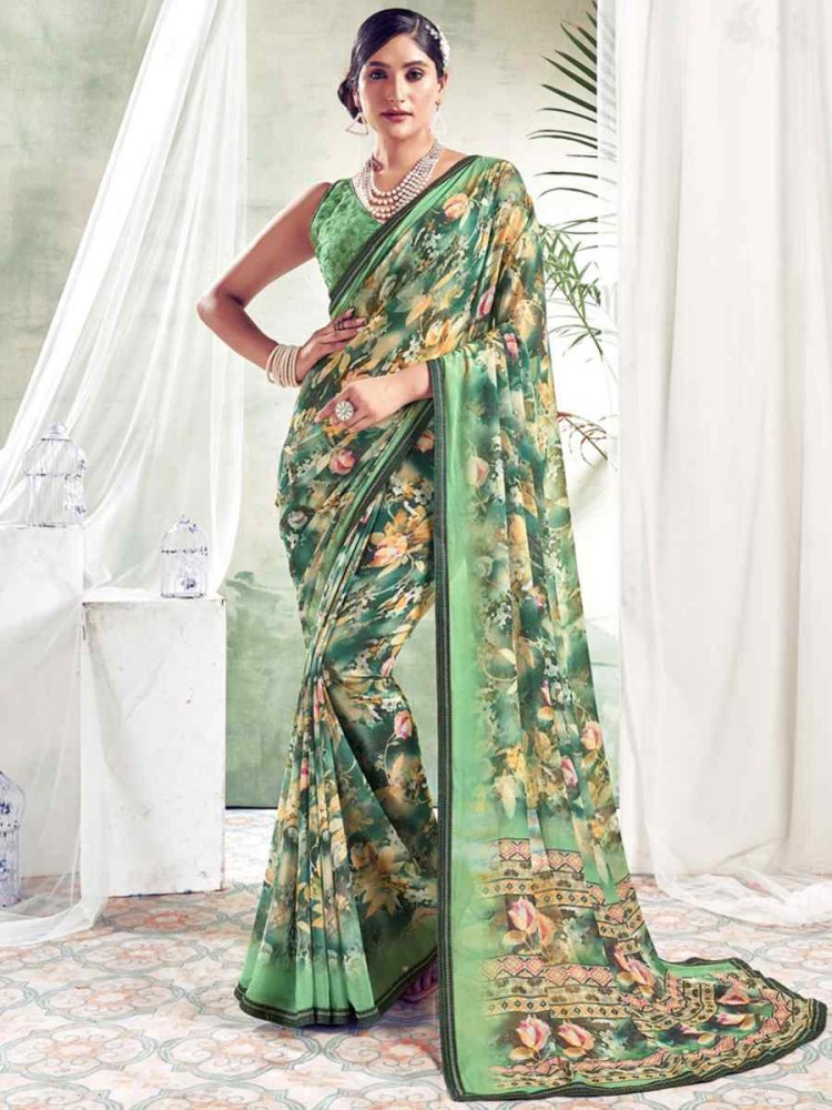 Multi Weightless Polystere Printed Casual Festival Contemporary Saree