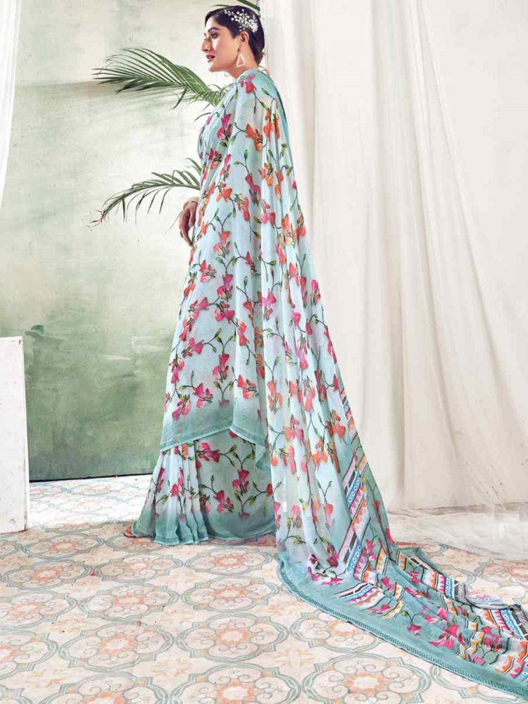 Multi Weightless Polystere Printed Casual Festival Contemporary Saree