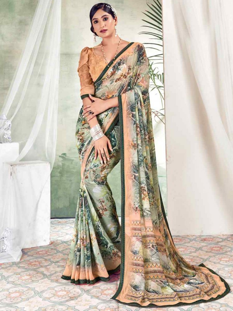 Multi Weightless Polystere Printed Casual Festival Contemporary Saree