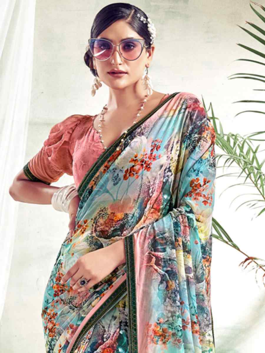 Multi Weightless Polystere Printed Casual Festival Contemporary Saree