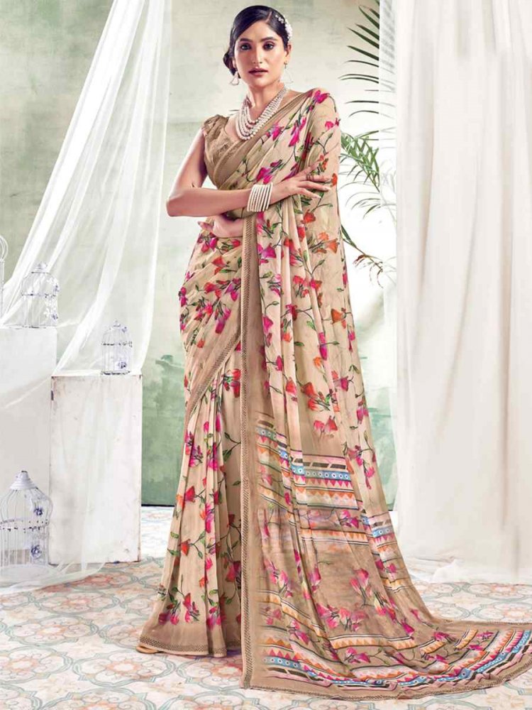 Multi Weightless Polystere Printed Casual Festival Contemporary Saree