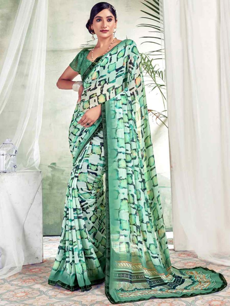 Multi Weightless Polystere Printed Casual Festival Contemporary Saree
