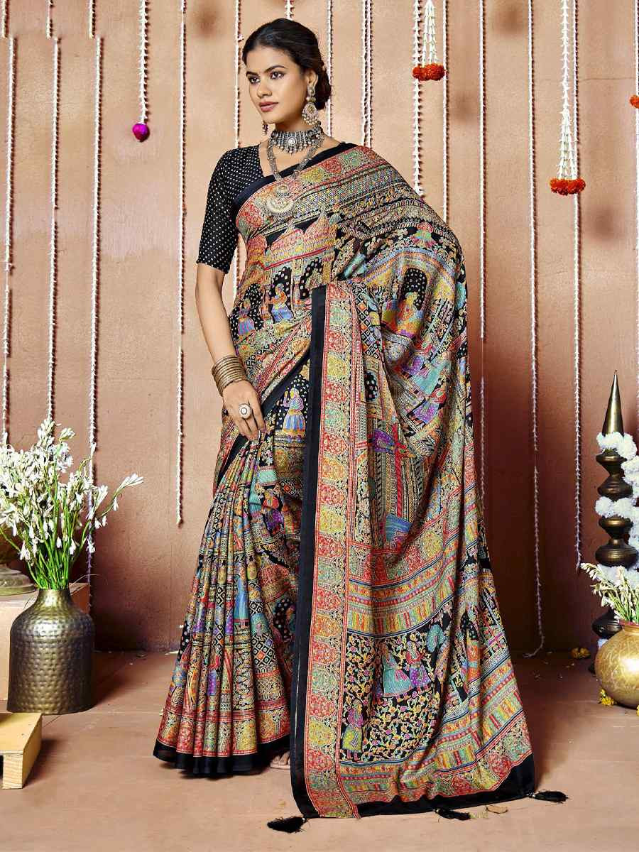 Multi Zara Moss Silk Patola Printed Festival Wedding Fancy Heavy Border Saree