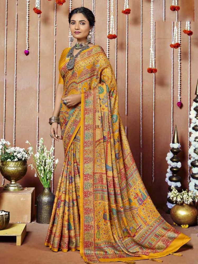 Image of Multi Zara Moss Silk Patola Printed Festival Wedding Fancy Heavy Border Saree