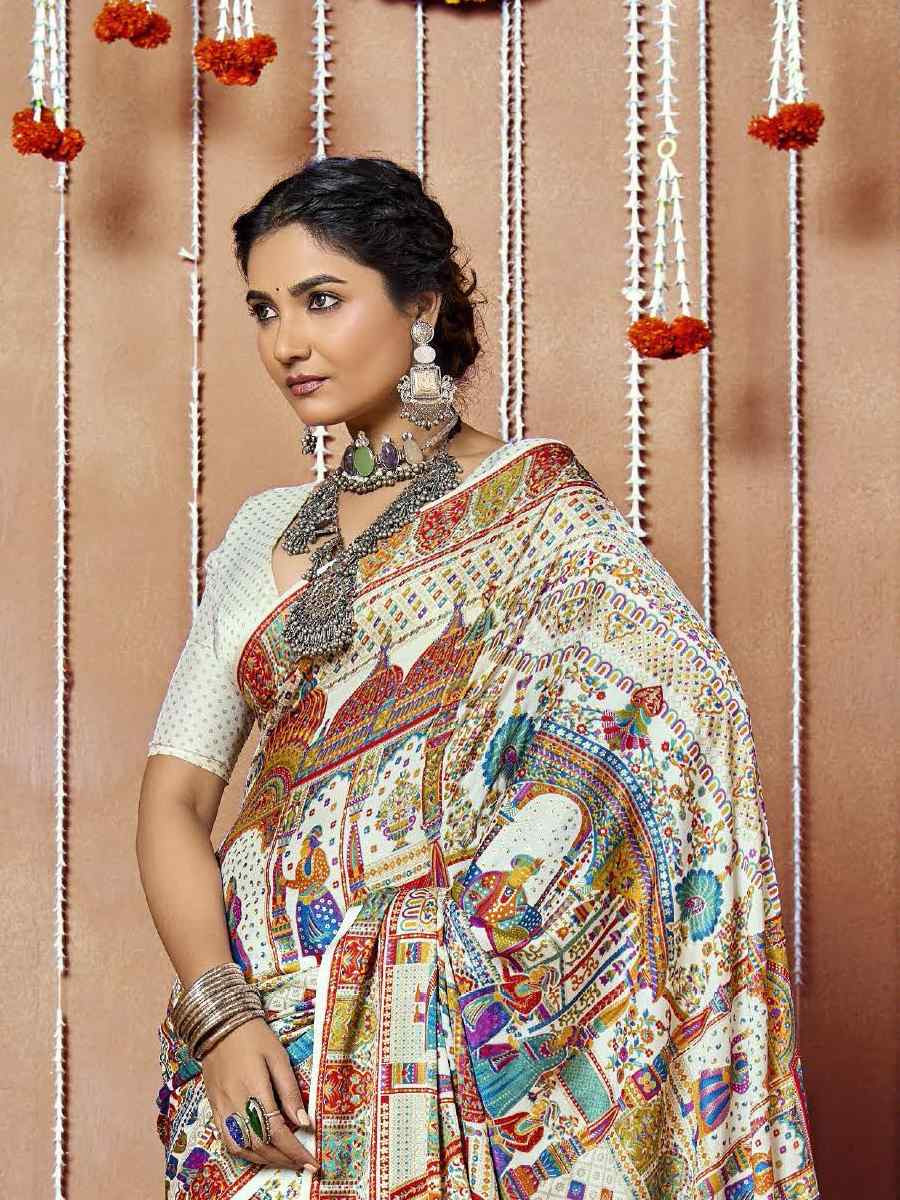 Multi Zara Moss Silk Patola Printed Festival Wedding Fancy Heavy Border Saree