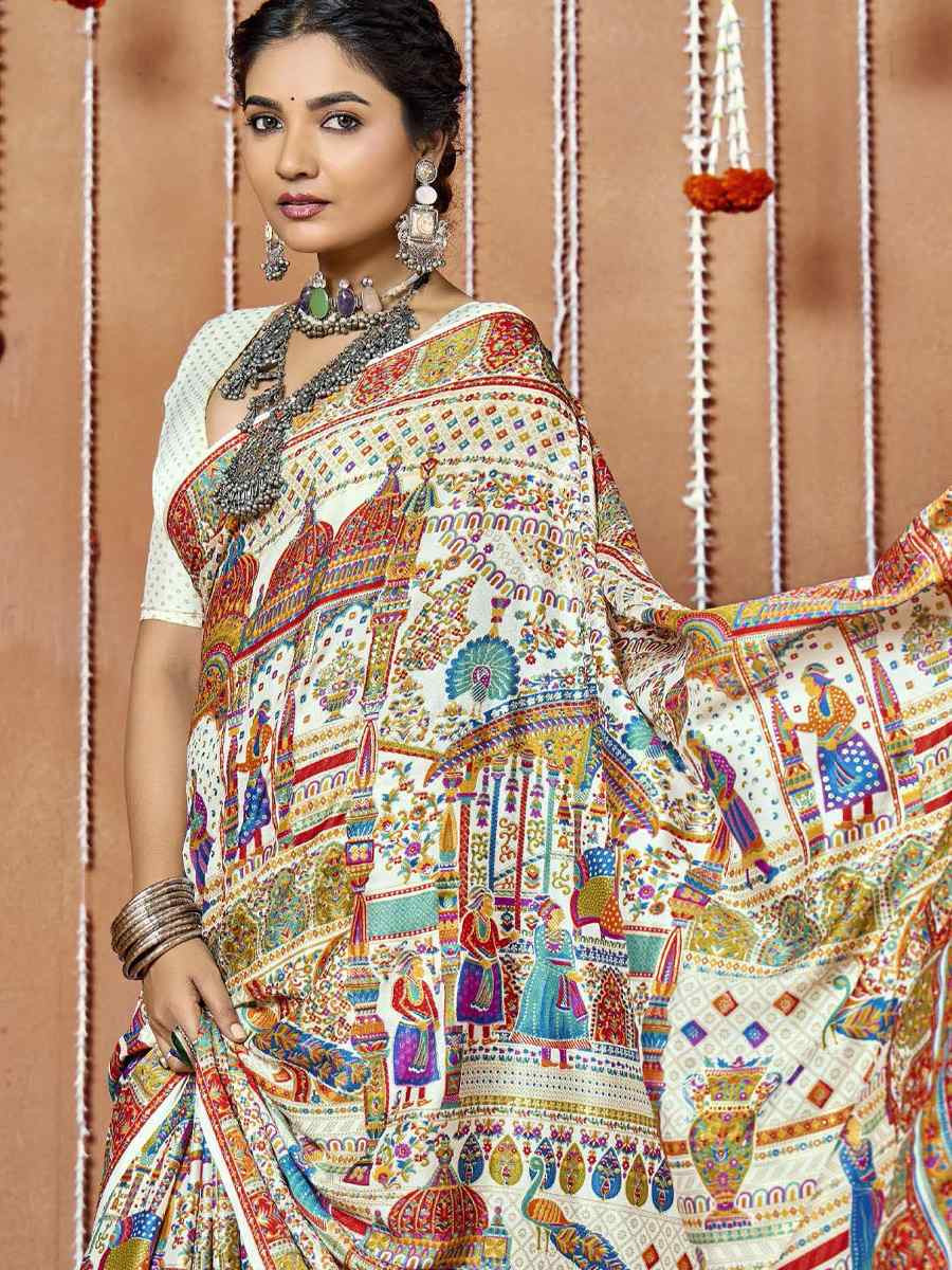 Multi Zara Moss Silk Patola Printed Festival Wedding Fancy Heavy Border Saree