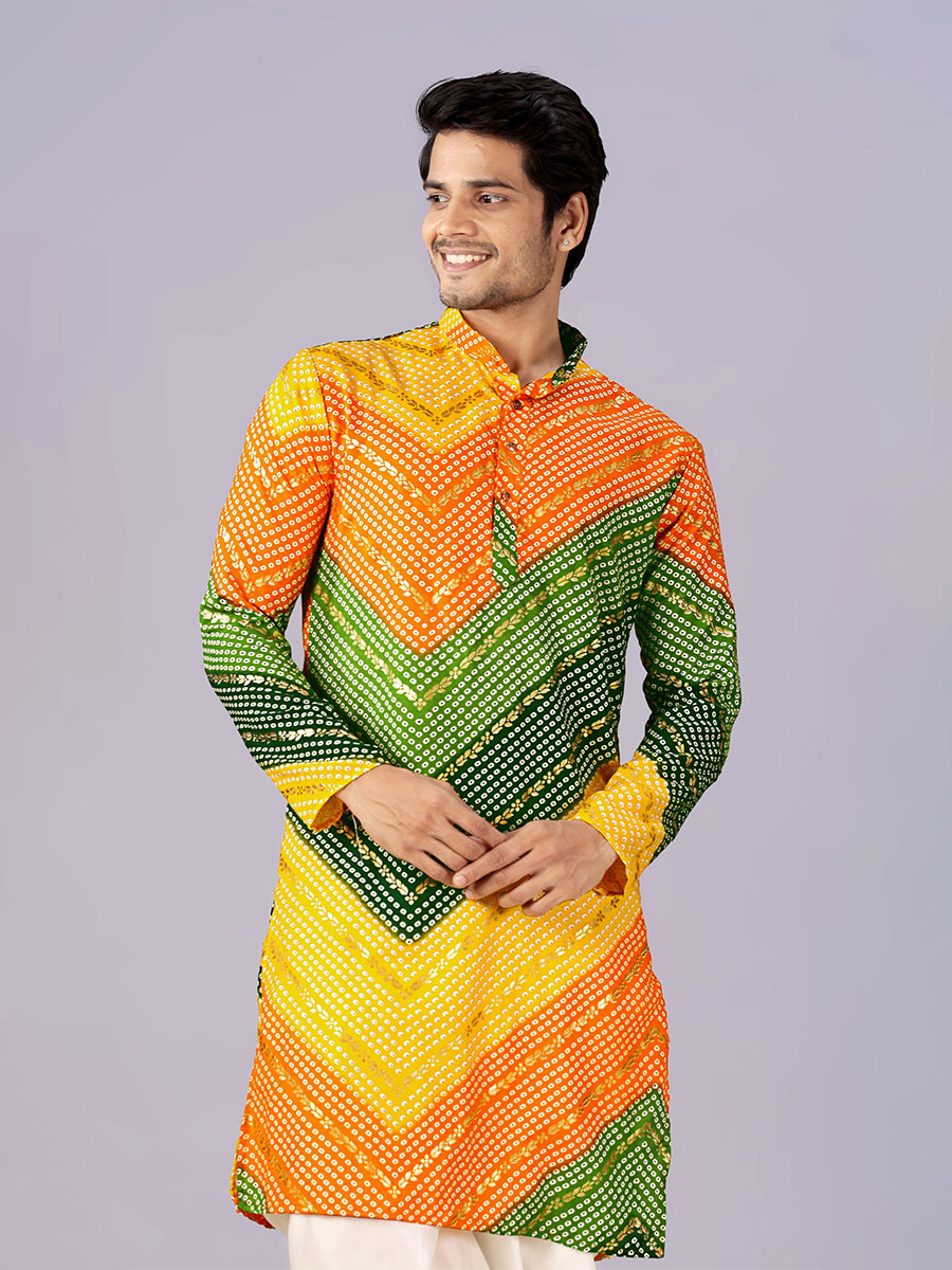 Multicolor Cotton Printed Wedding Festival Party Wear Casual Mens Kurta