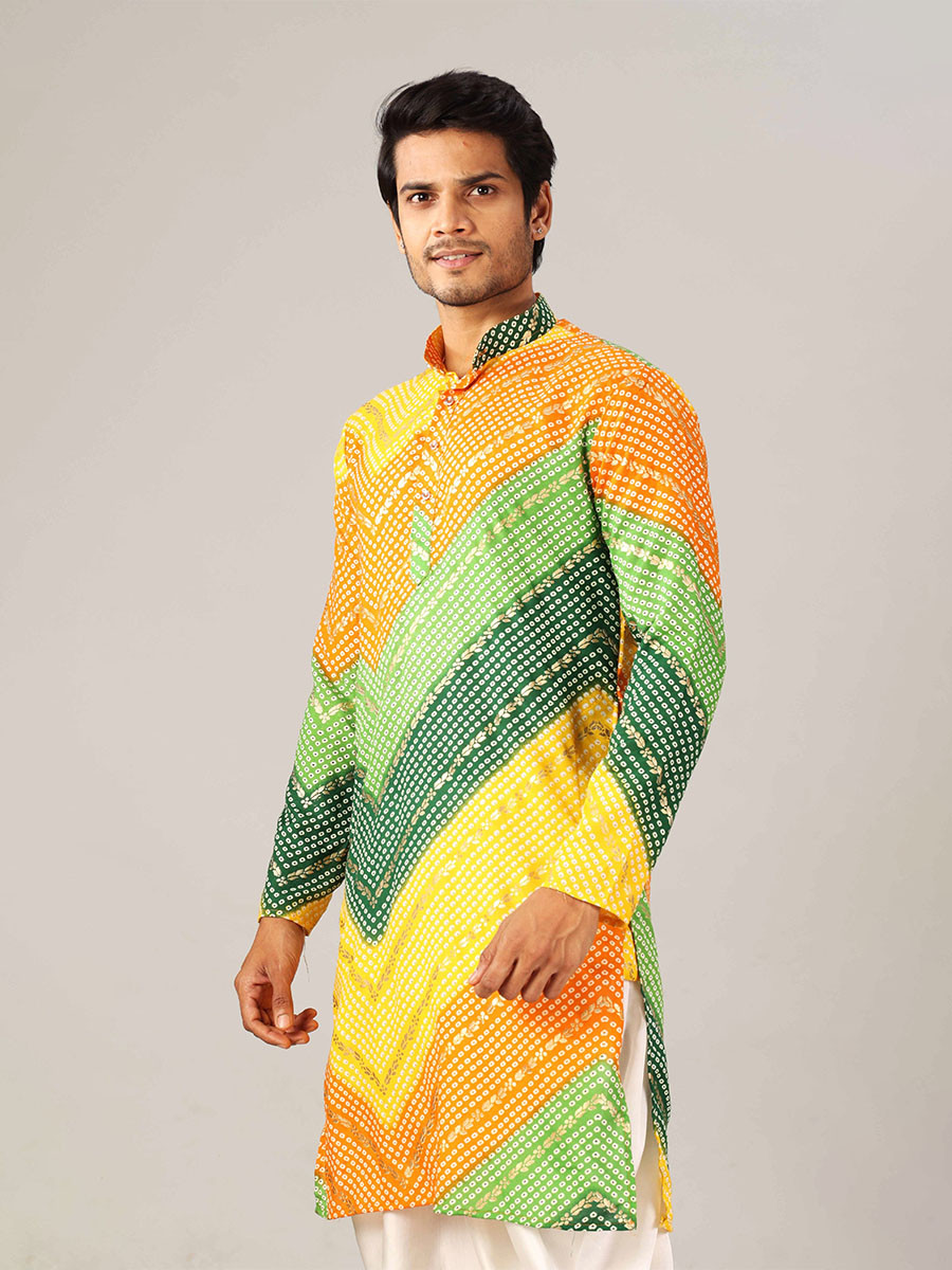 Multicolor Cotton Printed Wedding Festival Party Wear Casual Mens Kurta