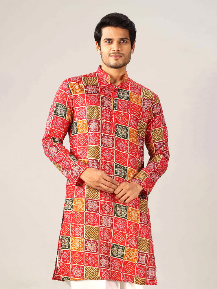 Image of Multicolor Cotton Printed Wedding Festival Party Wear Casual Mens Kurta