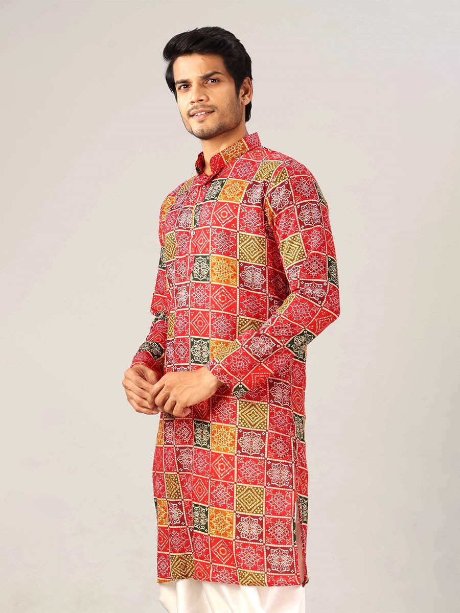 Multicolor Cotton Printed Wedding Festival Party Wear Casual Mens Kurta