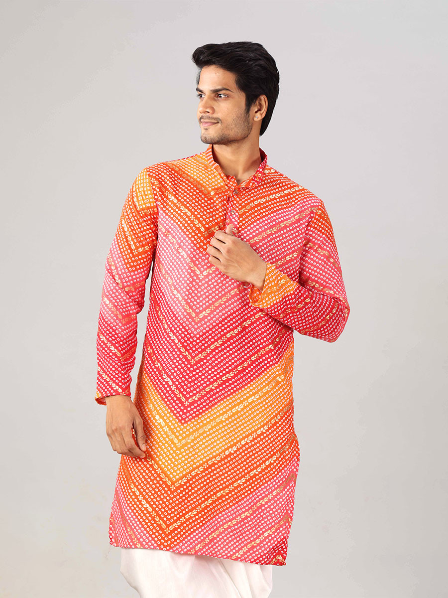 Multicolor Cotton Printed Wedding Festival Party Wear Casual Mens Kurta