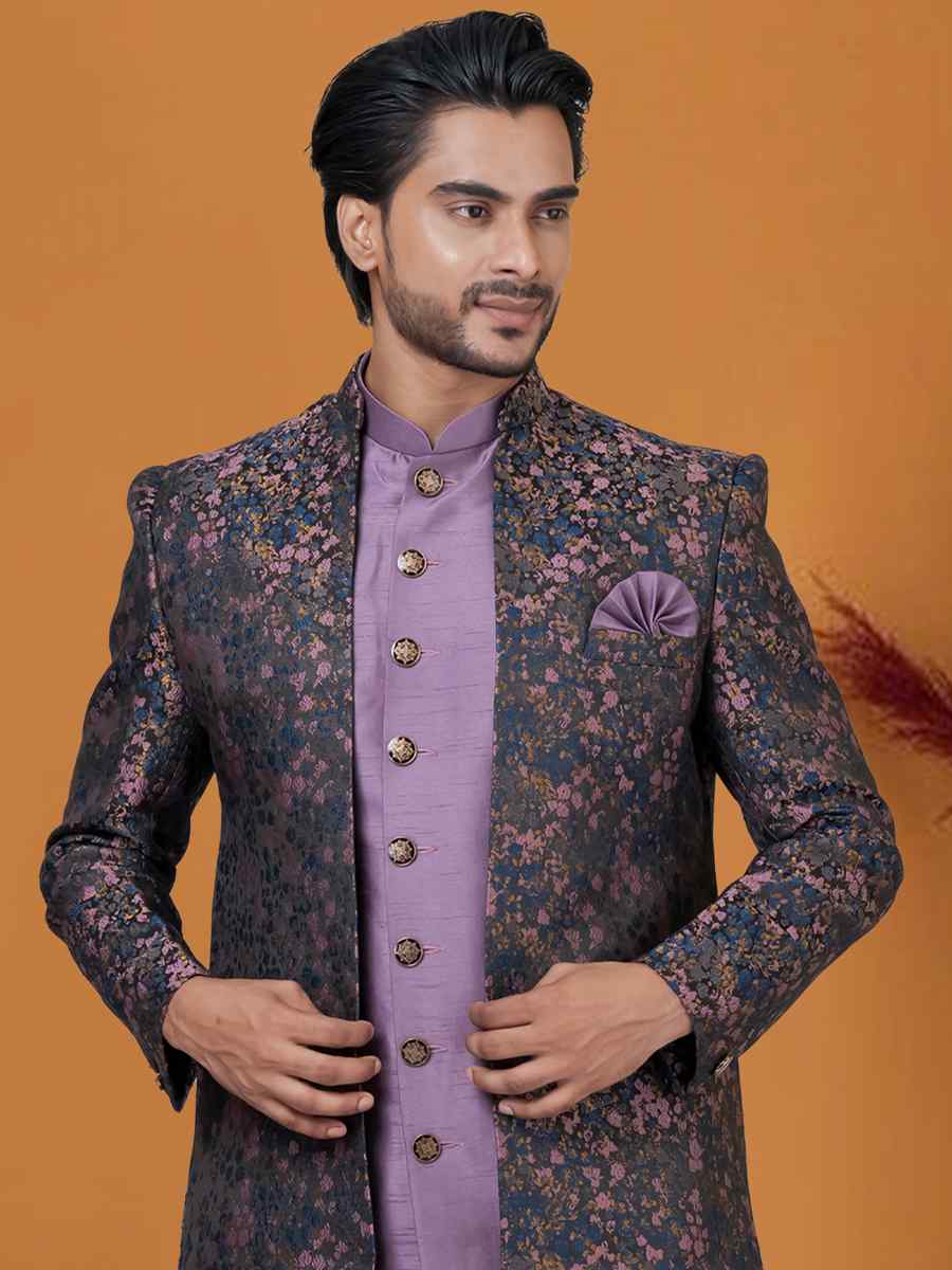 Multicolor Jacquard Silk Woven Groom Wedding Sherwani