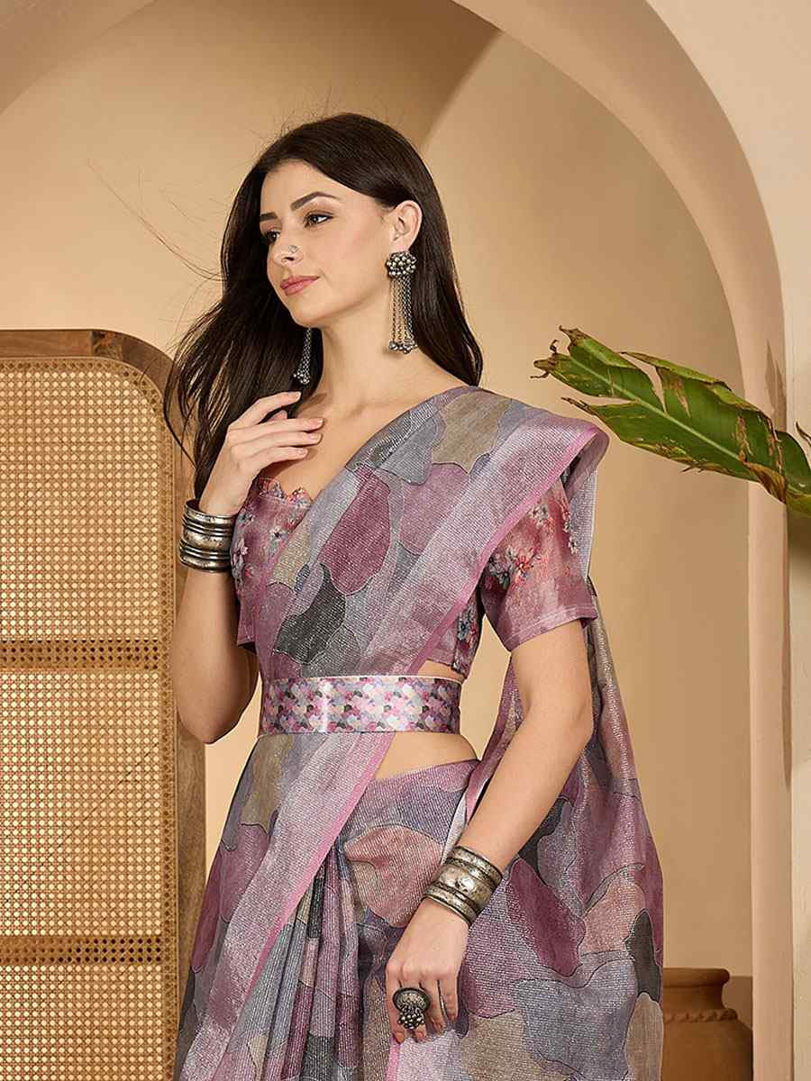 Multicolor Linen Silver Zari Printed Casual Reception Festival Wedding Fancy Classic Style Sarees