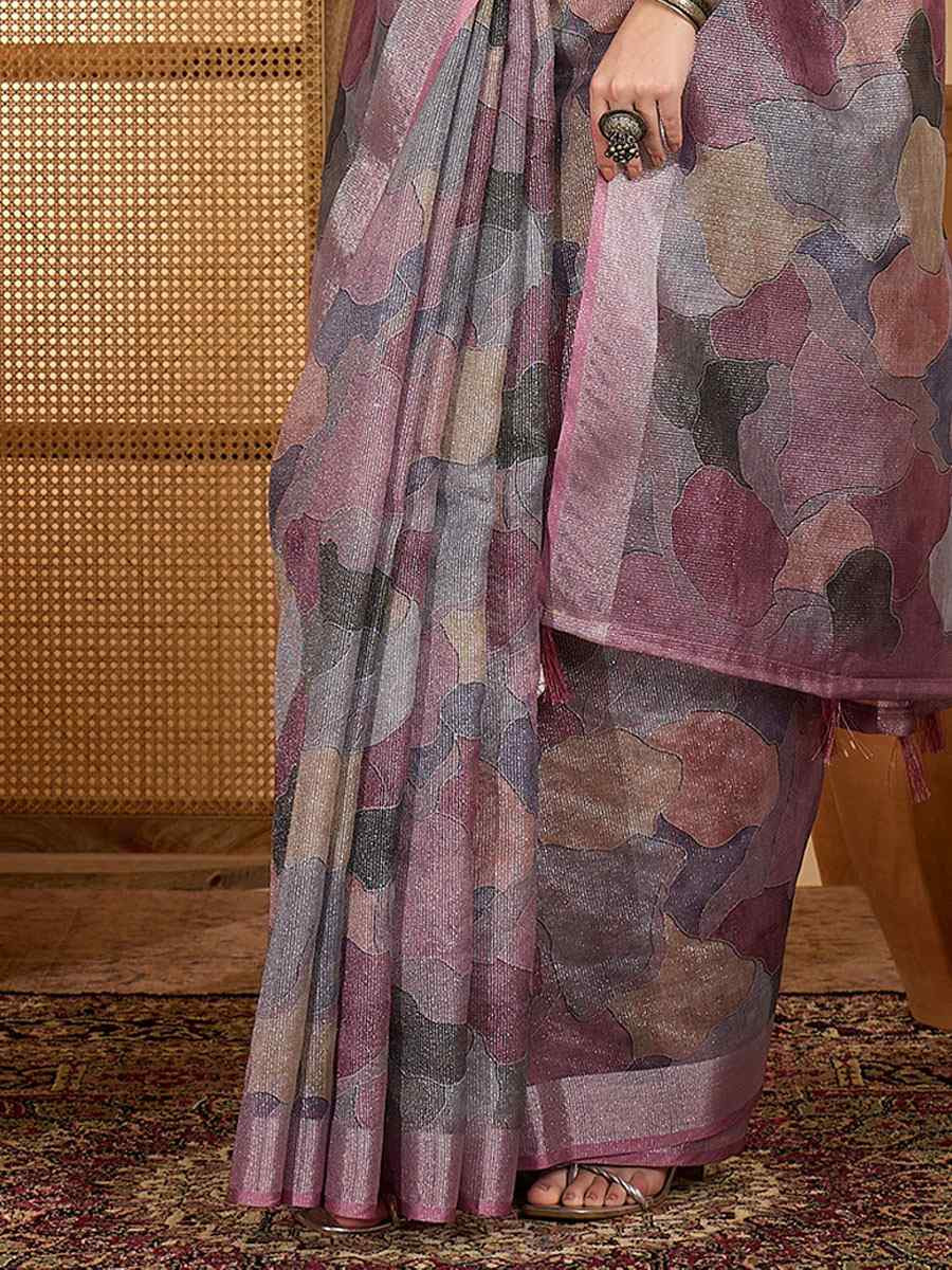 Multicolor Linen Silver Zari Printed Casual Reception Festival Wedding Fancy Classic Style Sarees