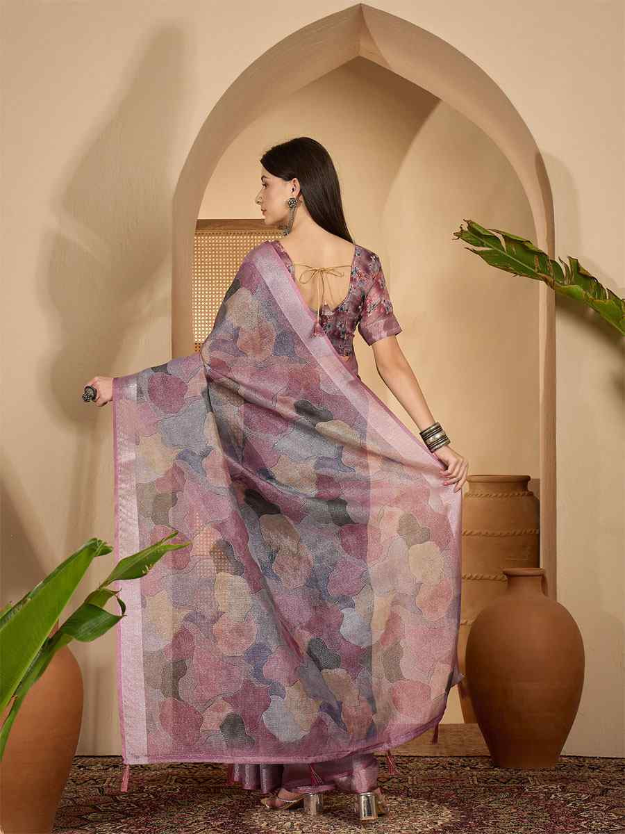 Multicolor Linen Silver Zari Printed Casual Reception Festival Wedding Fancy Classic Style Sarees