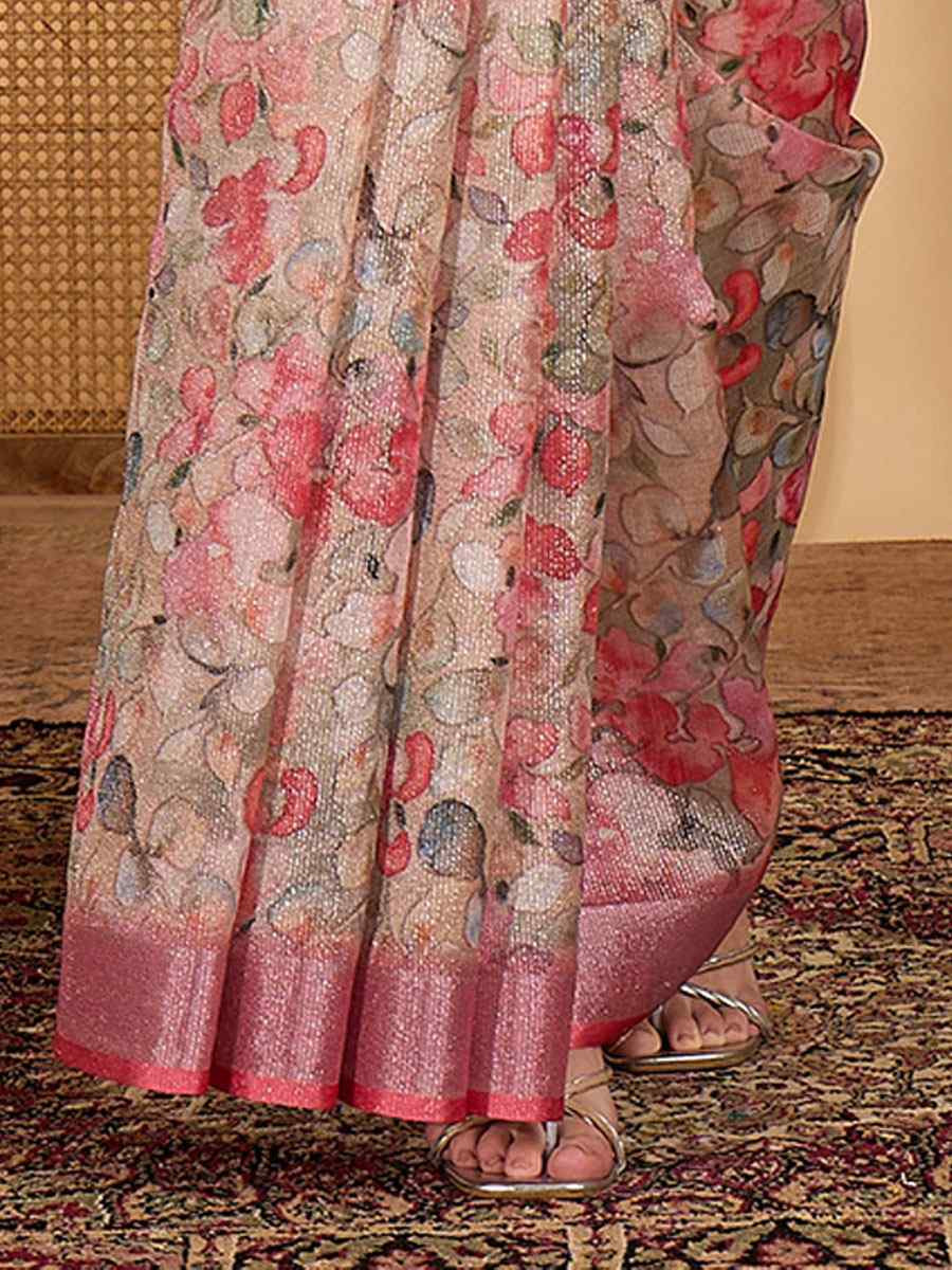 Multicolor Linen Zari Silver Printed Casual Reception Festival Wedding Fancy Classic Style Sarees