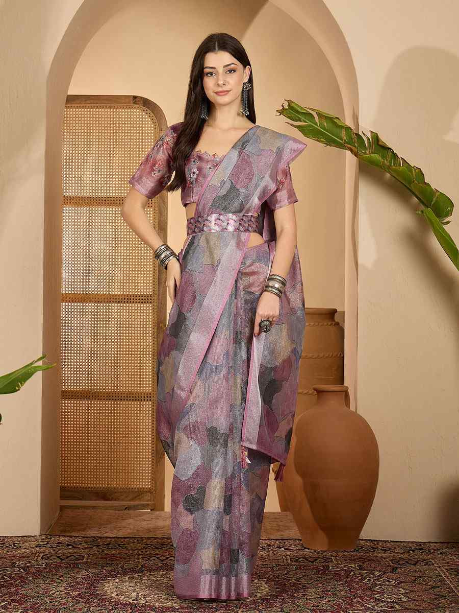 Multicolor Linen Zari Silver Printed Casual Reception Festival Wedding Fancy Classic Style Sarees