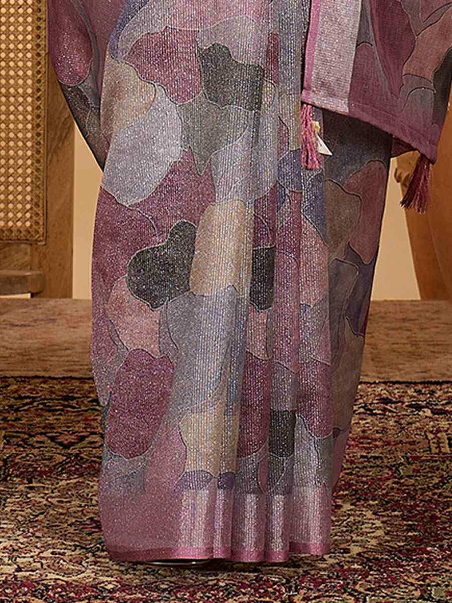 Multicolor Linen Zari Silver Printed Casual Reception Festival Wedding Fancy Classic Style Sarees