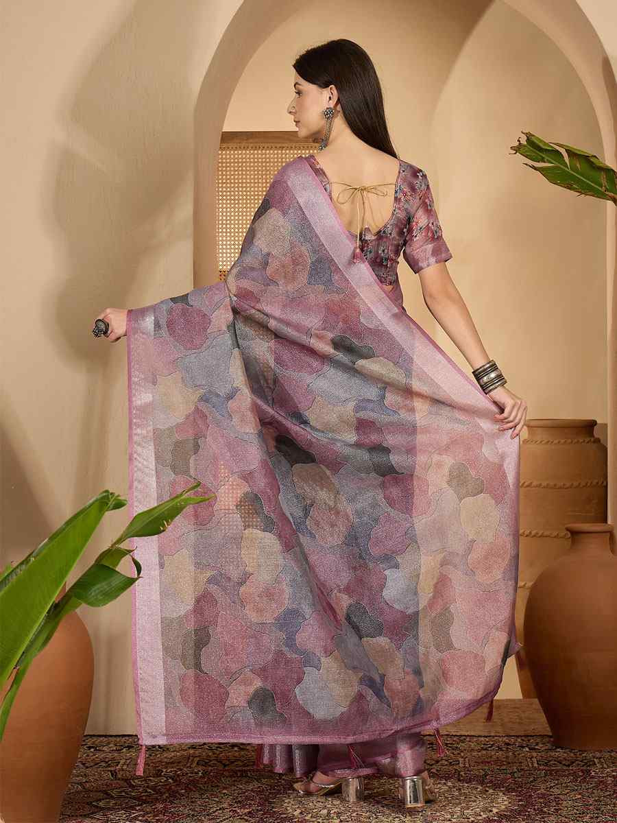 Multicolor Linen Zari Silver Printed Casual Reception Festival Wedding Fancy Classic Style Sarees
