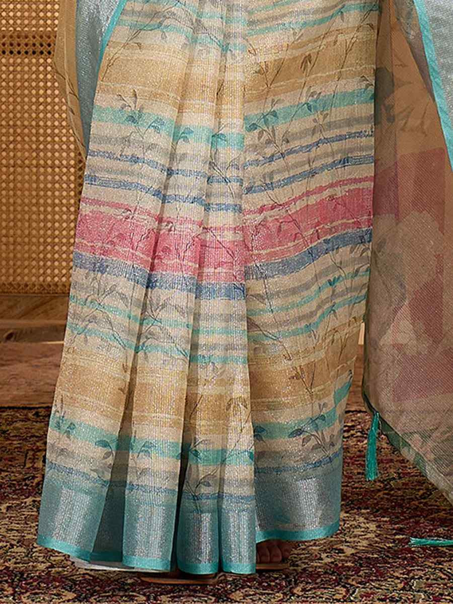 Multicolor Linen Zari Silver Printed Casual Reception Festival Wedding Fancy Classic Style Sarees