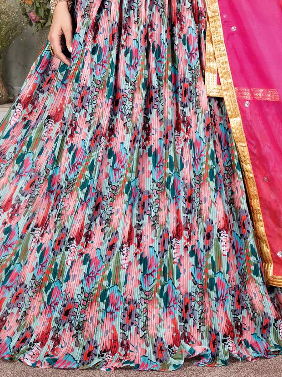 Multicolor Organza Embroidered Wedding Festival Heavy Border Lehenga Choli
