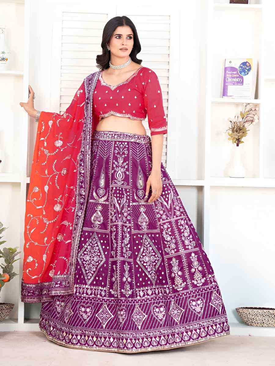 Multicolor Silk Embroidered Wedding Festival Heavy Border Lehenga Choli