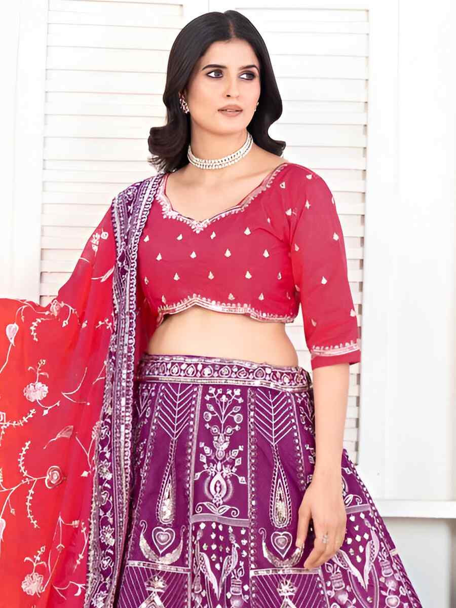 Multicolor Silk Embroidered Wedding Festival Heavy Border Lehenga Choli