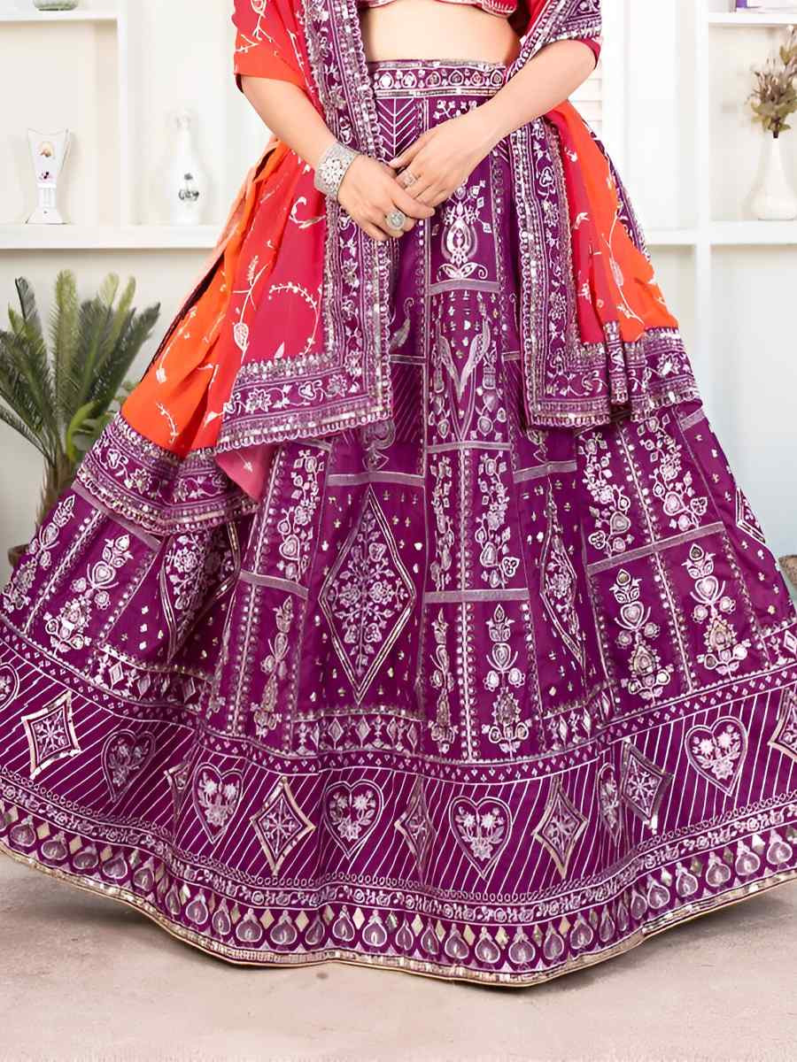 Multicolor Silk Embroidered Wedding Festival Heavy Border Lehenga Choli