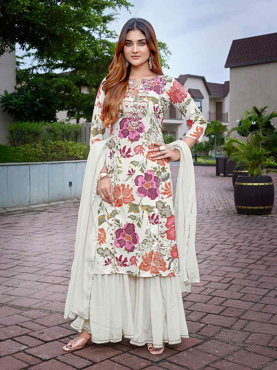 Multicolor Viscose Embroidered Party Wedding Ready Sharara Pant Salwar Kameez