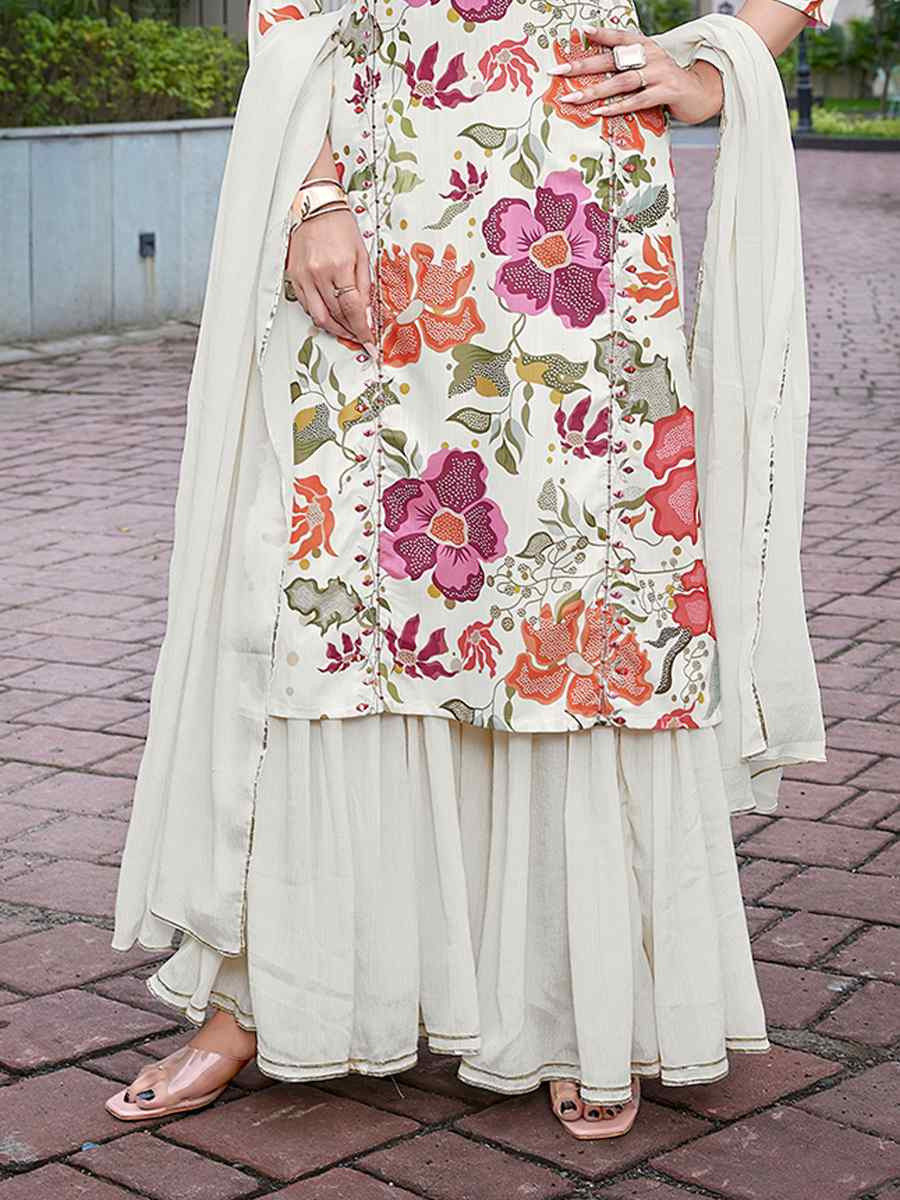 Multicolor Viscose Embroidered Party Wedding Ready Sharara Pant Salwar Kameez