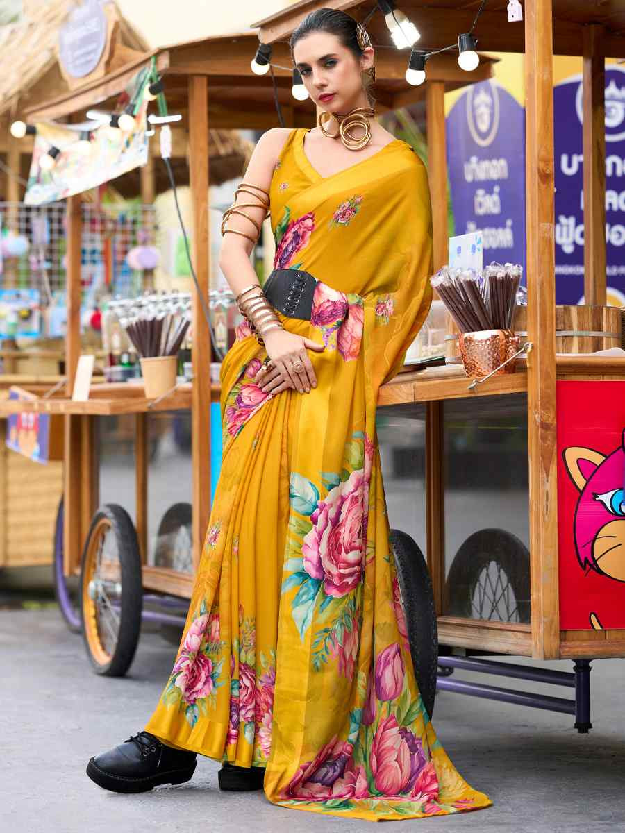 Musatrd Pure Georgette Printed Casual Festival Contemporary Saree