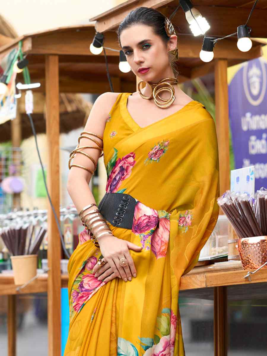 Musatrd Pure Georgette Printed Casual Festival Contemporary Saree